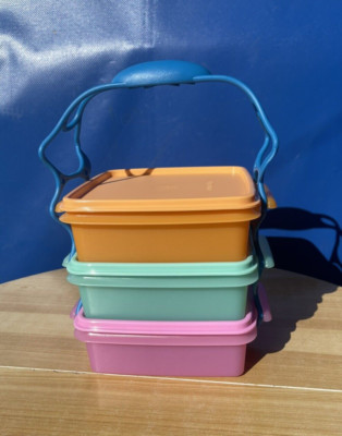 Tupperware Lunch Box Set of 3 Containers With Carry all Handle
