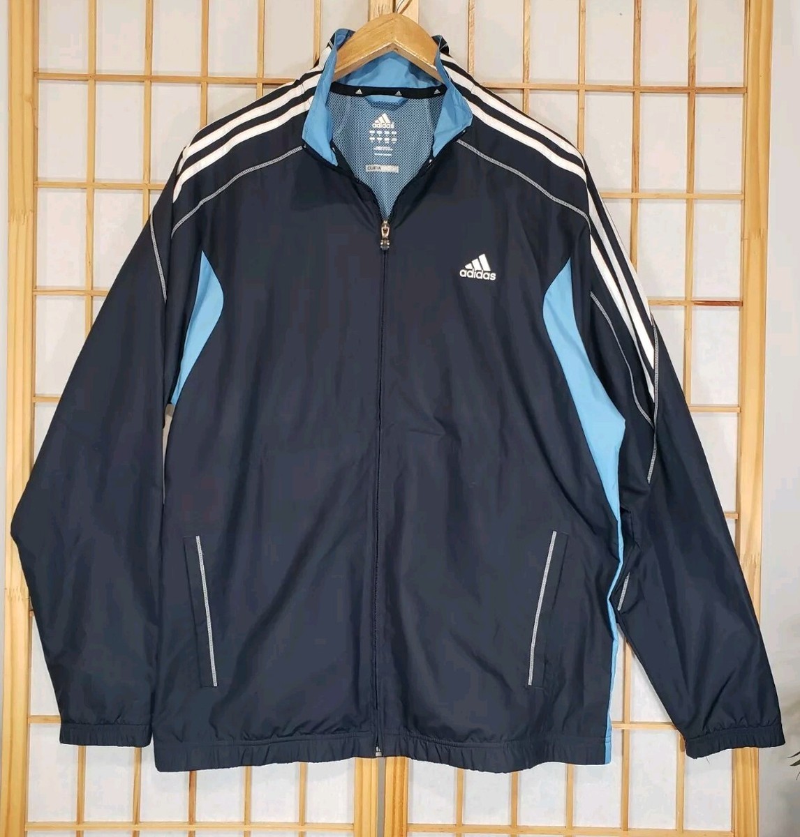 Adidas Climaproof Navy and Light Blue Full Zip Windbreaker Men's