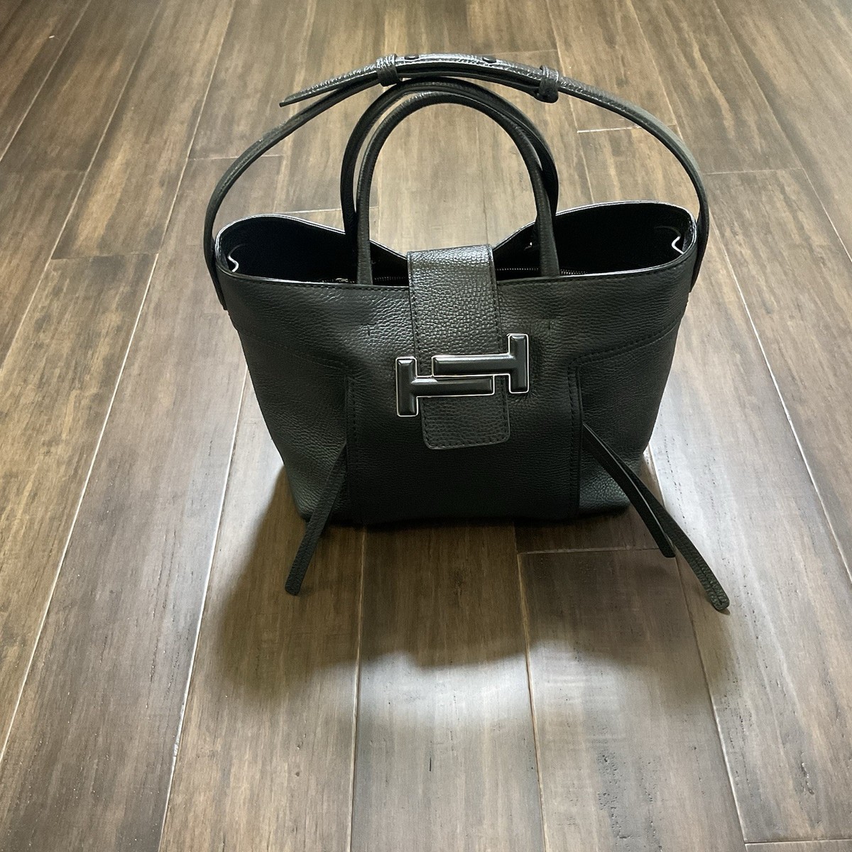 Tod's Double T Shopping Bag Women's Leather Handbag Tote Bag Black
