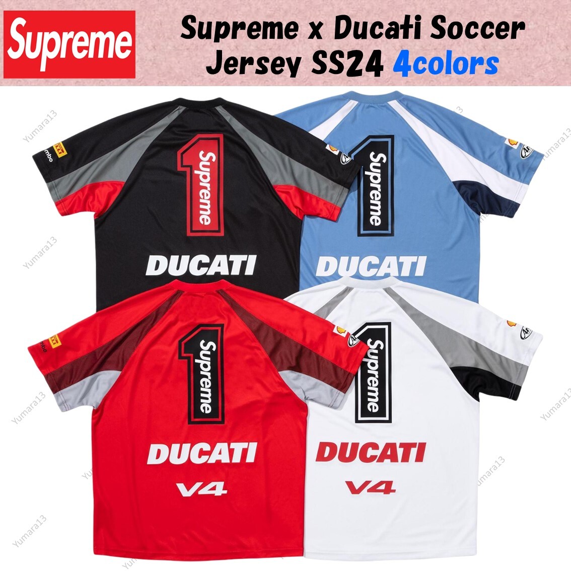 Supreme x Ducati Soccer Jersey Black White Red Blue SS24 4colors