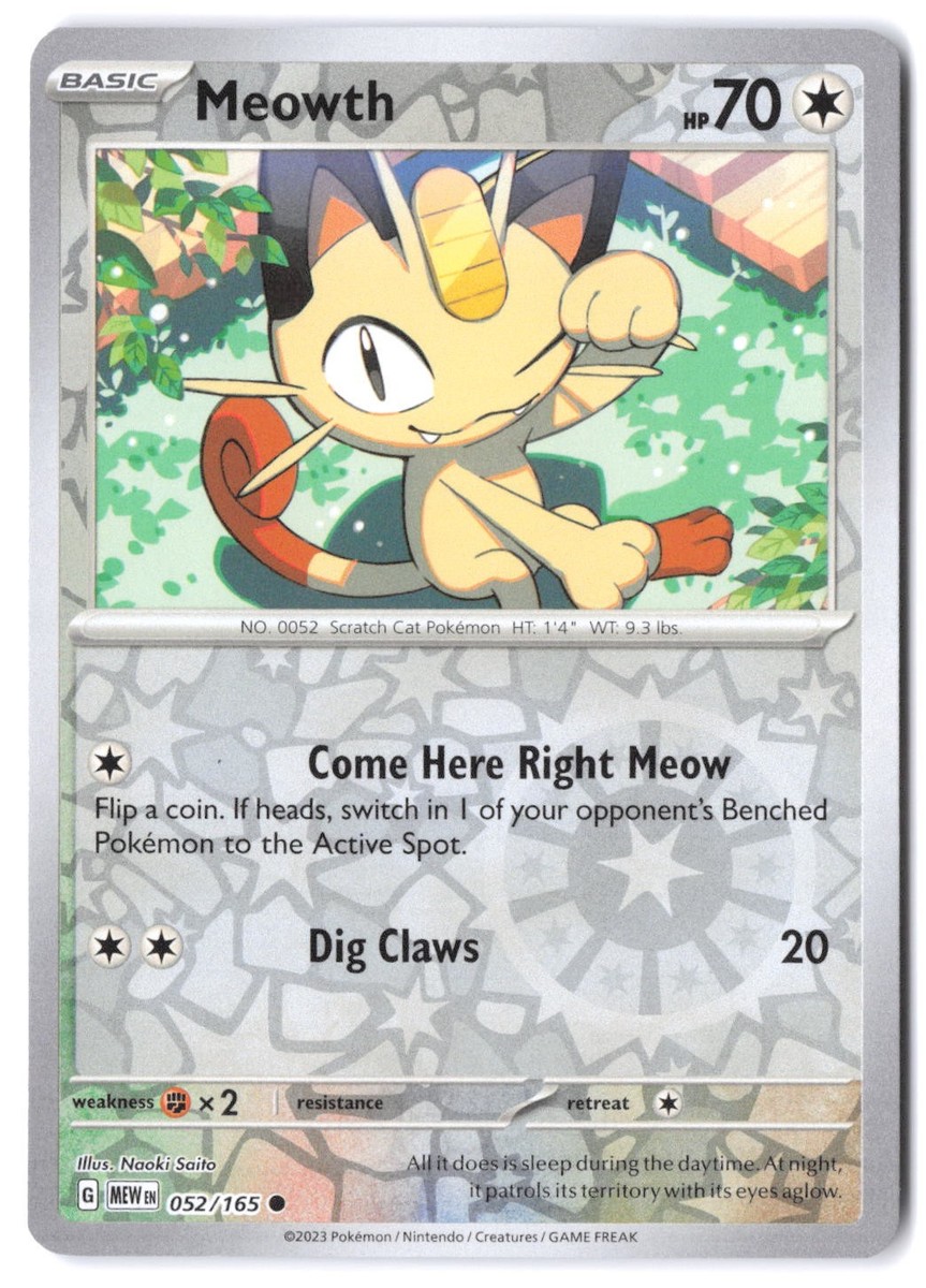Meowth 052/165 SV: Scarlet & Violet 151 NM Reverse Holo | eBay