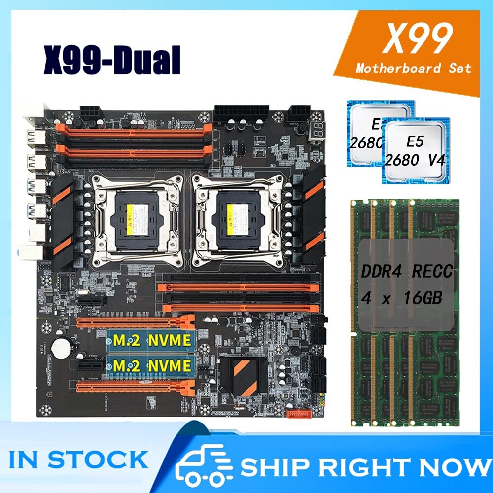 X99 Motherboard Set Dual CPU with E5 2680 V4 64GB DDR4 Ram 2400mhz