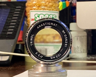 Tirinol Anastigmat Lens 105mm F3.5 35mm format Leica Screw mount