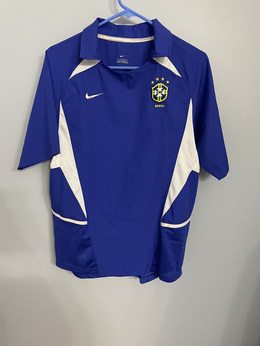 Men's S Brazil Nike 2002 Blue World Cup Jersey Soccer Football