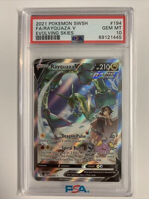 PSA 10 Gem Mint Pokémon Rayquaza V Alt Art Evolving Skies 194/203