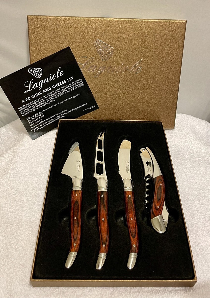 Laguiole 4 Piece Wine and Cheese Set Pakka Wood Forged Metal Hand