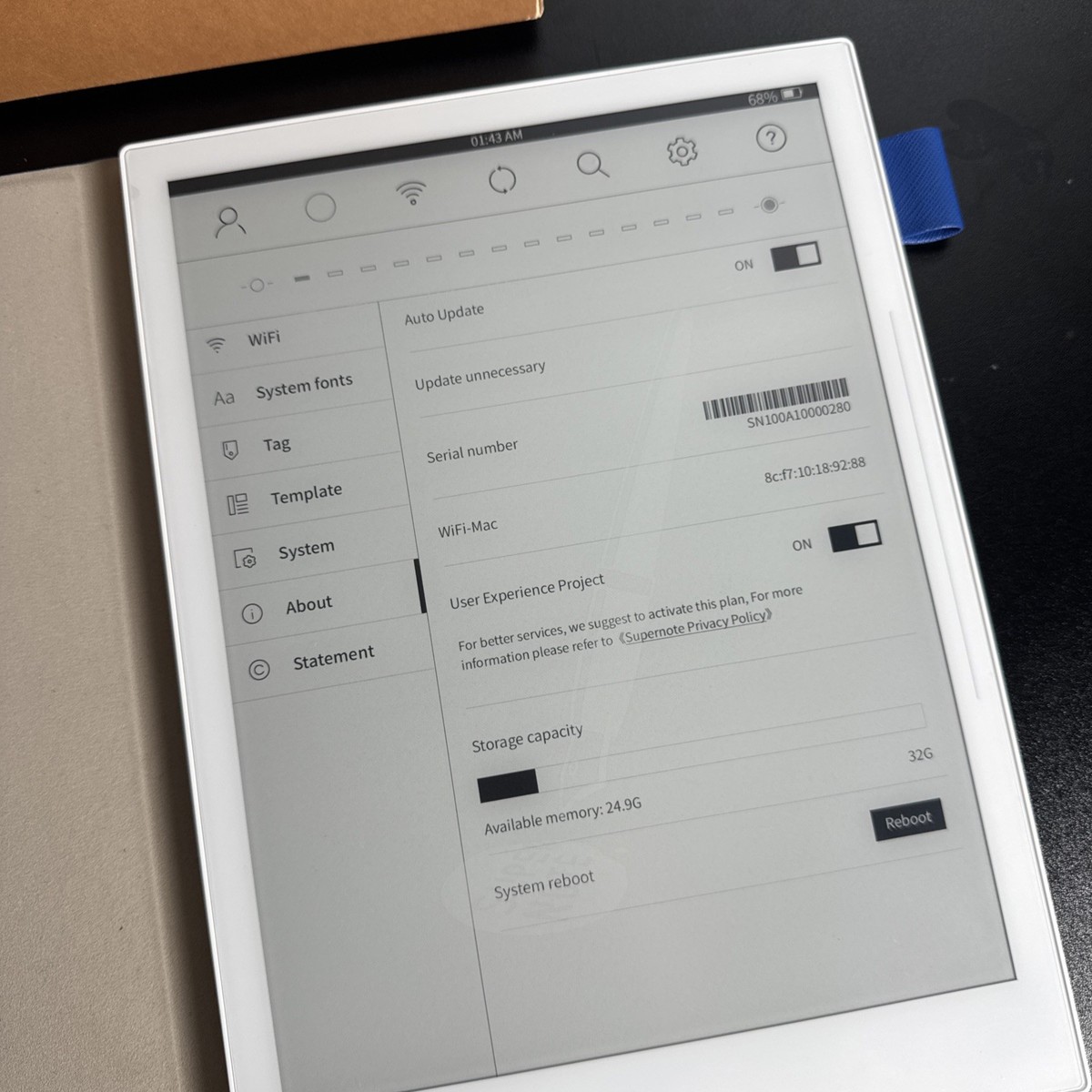 Supernote A5 Original 10.3” Digital Notepad Tablet Reader Super