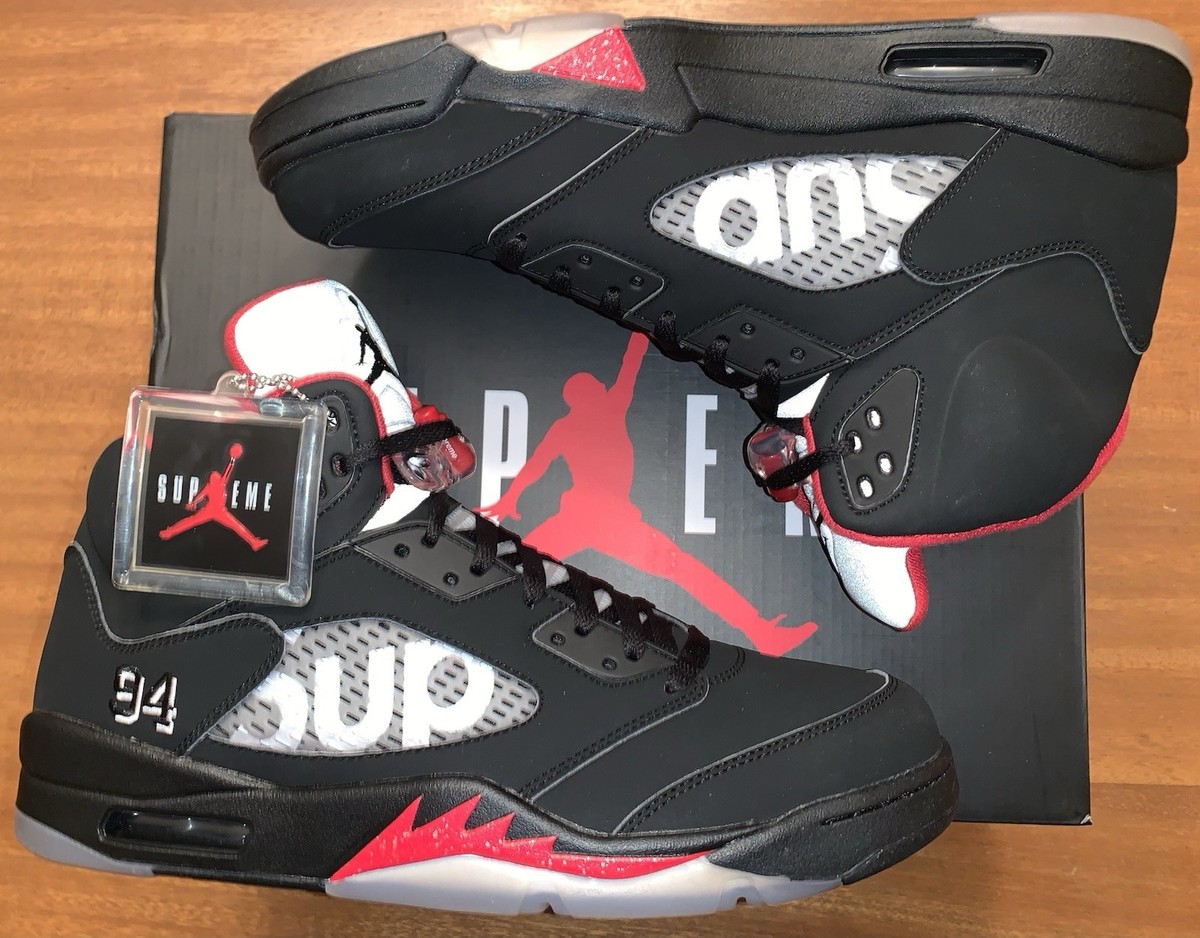 Supreme x Nike Air Jordan Retro 5 V Black sz 13 DS 2015 White Camo