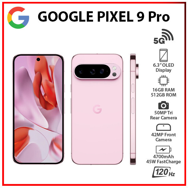 New) Google Pixel 9 Pro 5G 16GB+512GB ROSE QUARTZ Unlocked Android
