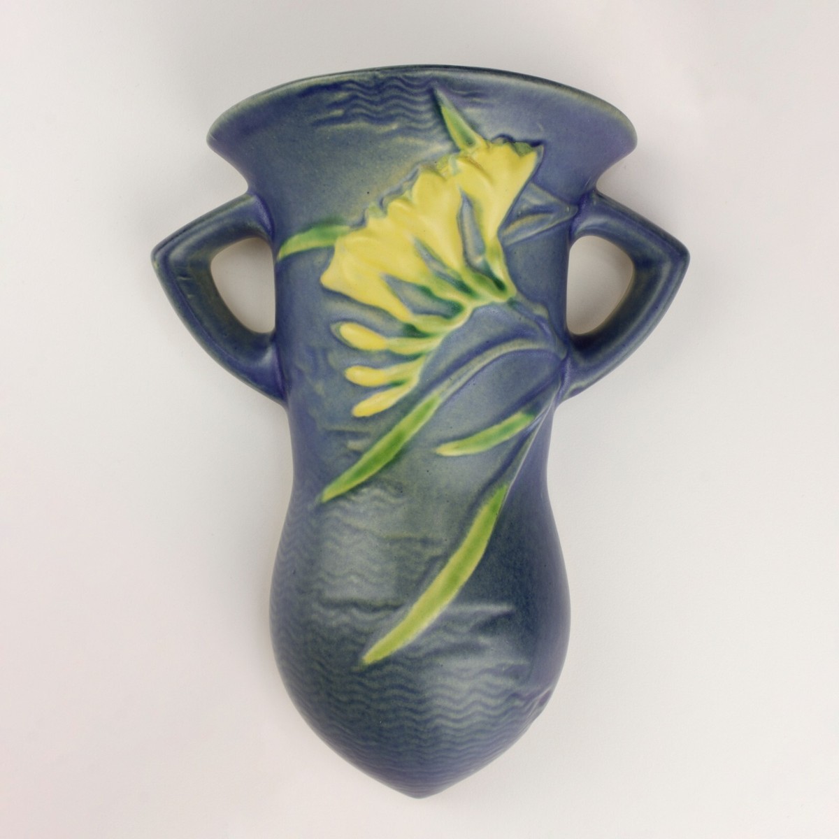 Roseville Pottery Freesia Wall Pocket, Shape 1296-8, Delft Blue | eBay