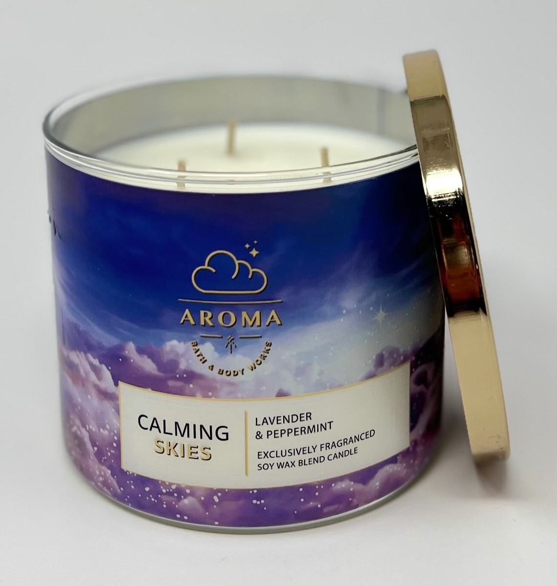 BATH & BODY WORKS CALMING SKIES LAVENDER PEPPERMINT CANDLE 3 WICK