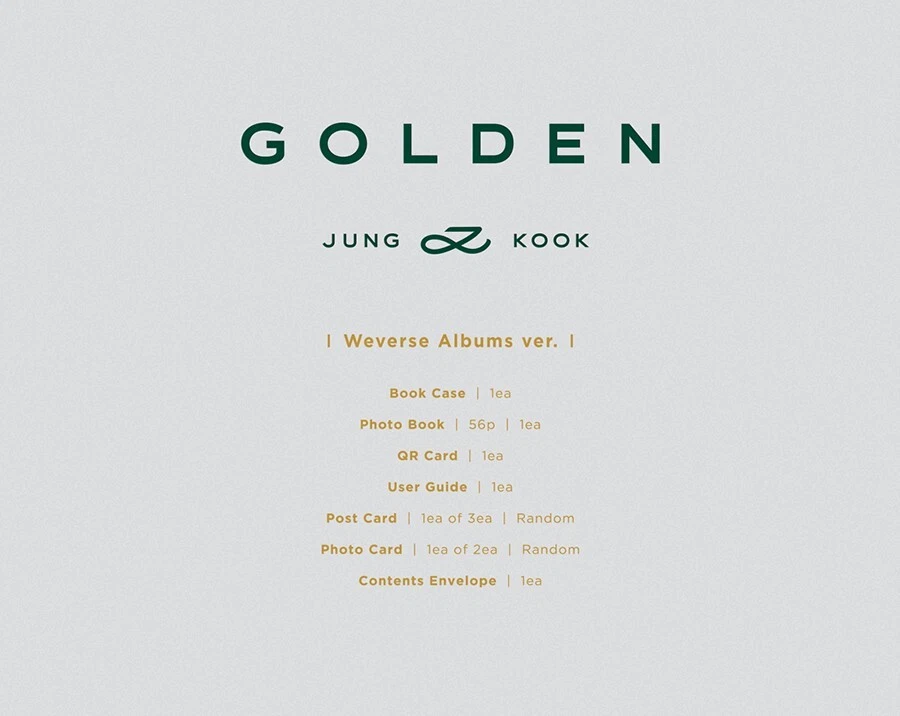 BTS JUNGKOOK [GOLDEN] Album WEVERSE Ver/QR Card+Photo Book+Post