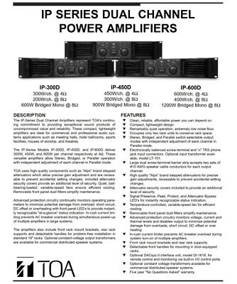 TOA Electronics IP-300D Two-Channel Power Amplifier 450W/CH @ 4