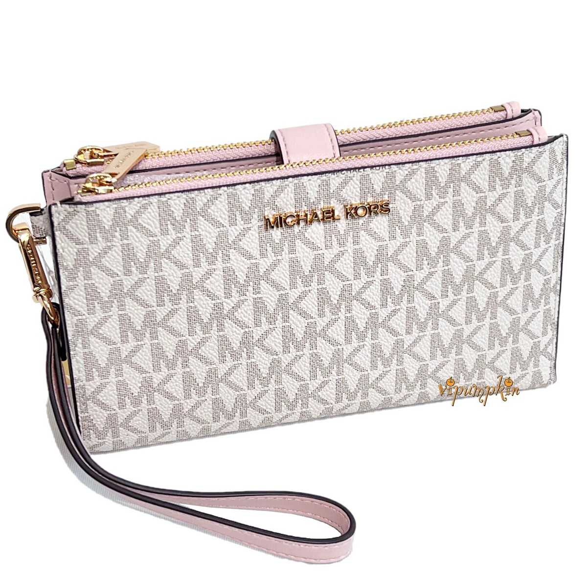 Michael Kors Jet Set Travel Double Zip Wristlet Wallet Vanilla