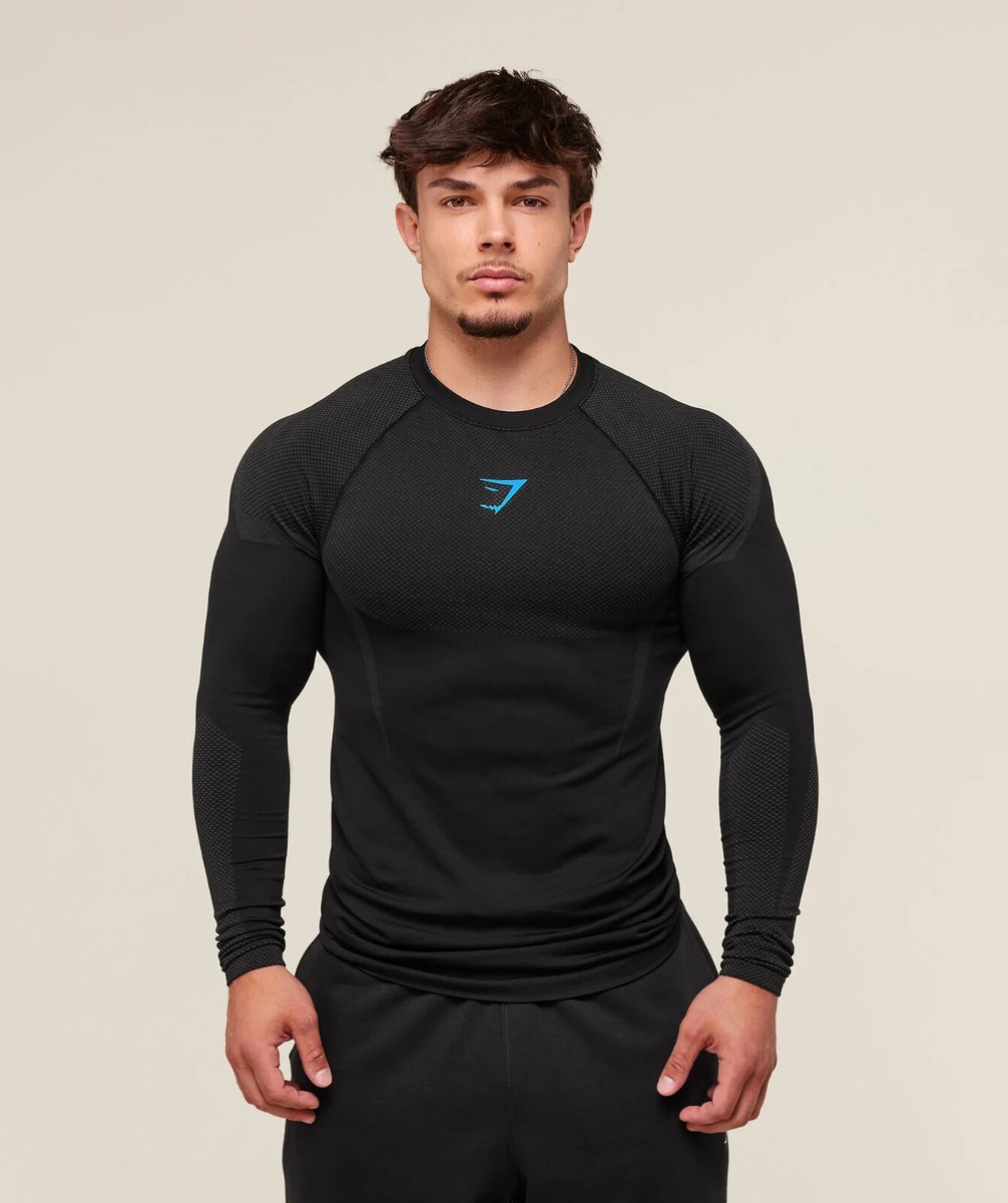 ⚫Gymshark Onyx 5.0 Seamless Long Sleeve - Black/Onyx Grey