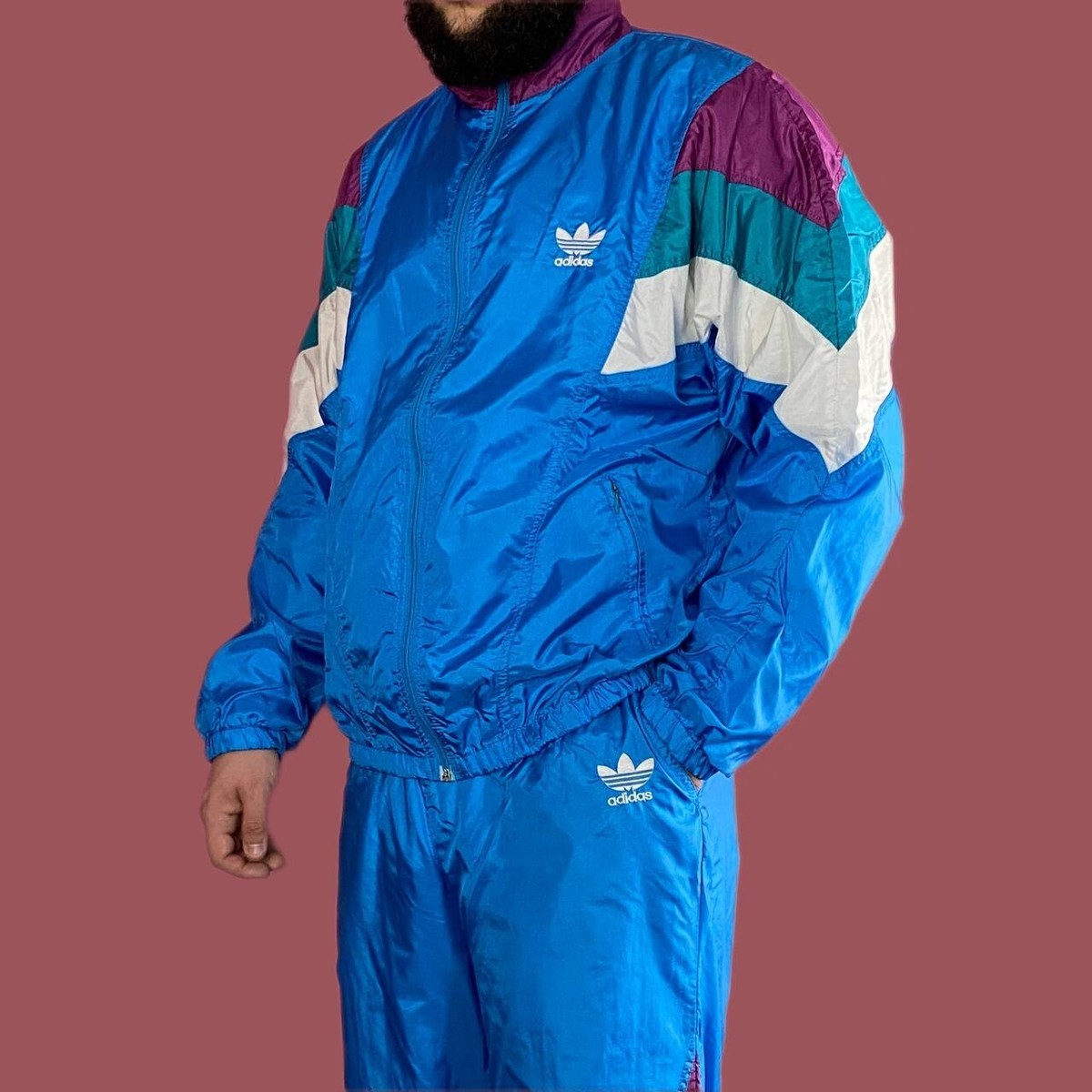 90s Adidas Originals Vintage Men's Color Block Tracksuit Set - L 7