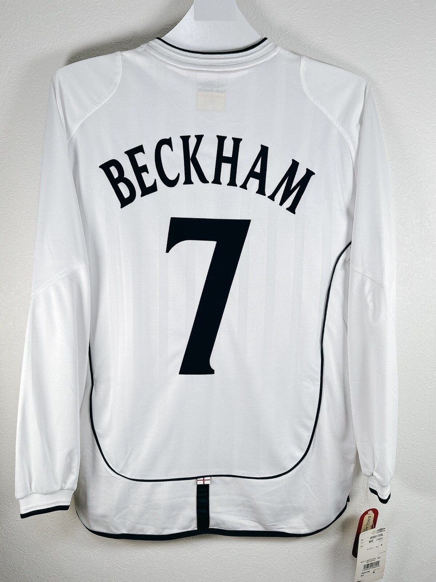 2002 England Home Jersey #7 Beckham Vs Denmark Umbro Soccer