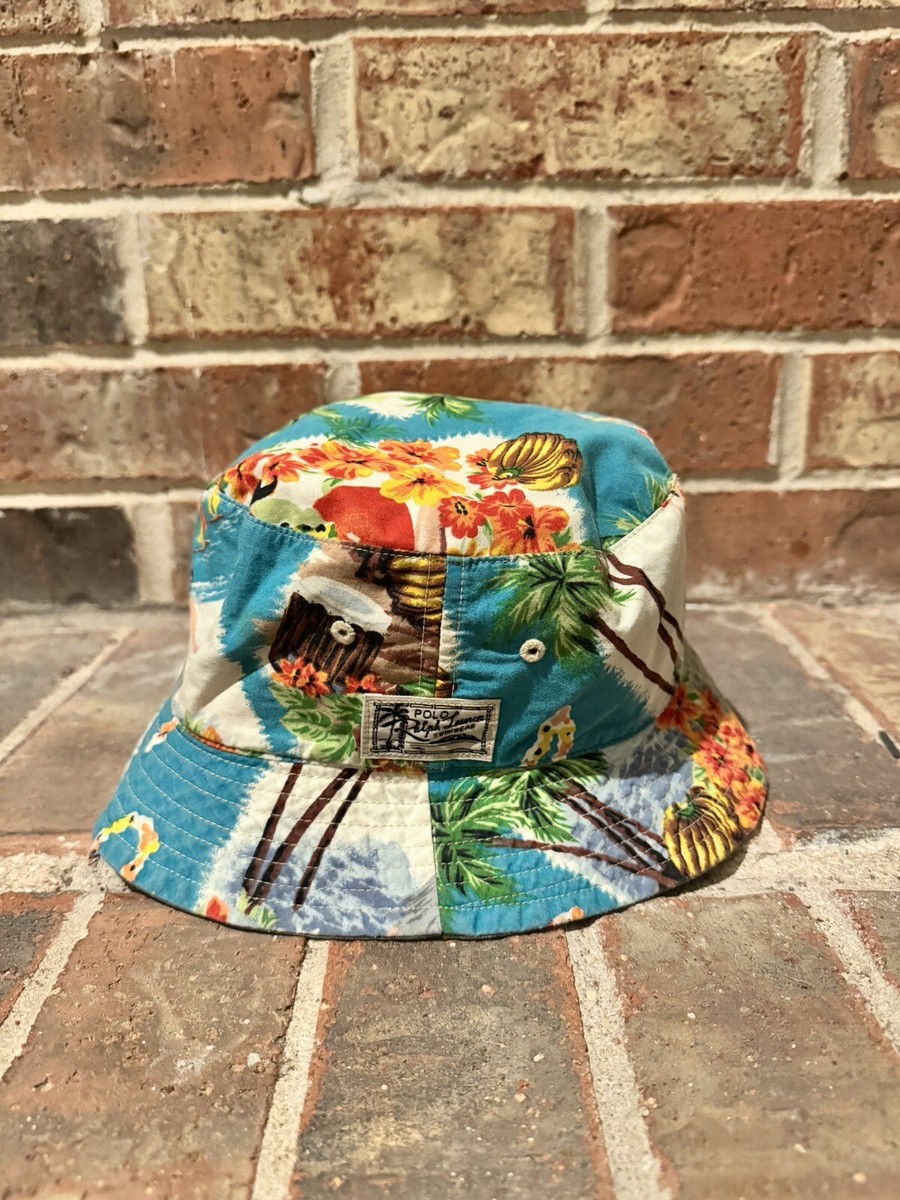 New S/M Polo Ralph Lauren Reversible Bucket Hat Floral Palm Tree