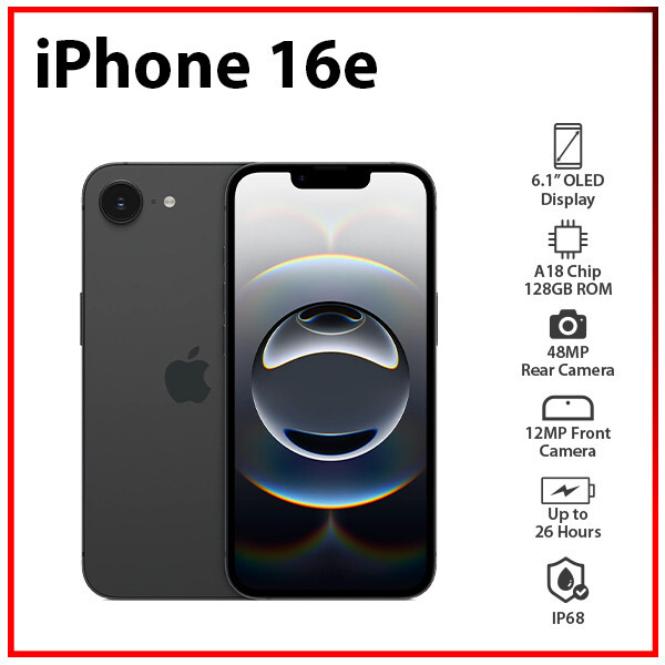 New) Apple iPhone 16e 5G 8GB+128GB BLACK Dual SIM Unlocked iOS