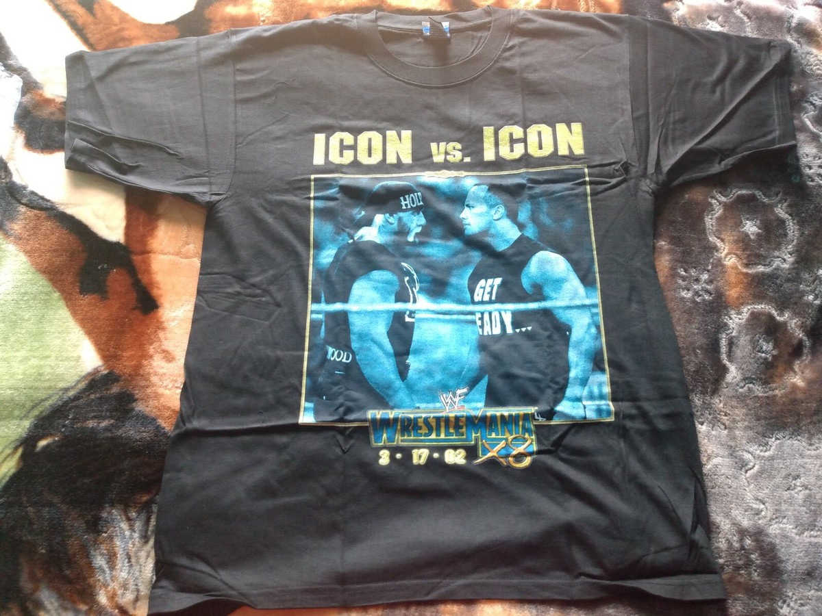 Wrestlemania 18 X8 The Rock Hulk Hogan icon vs icon T-shirt Sz L
