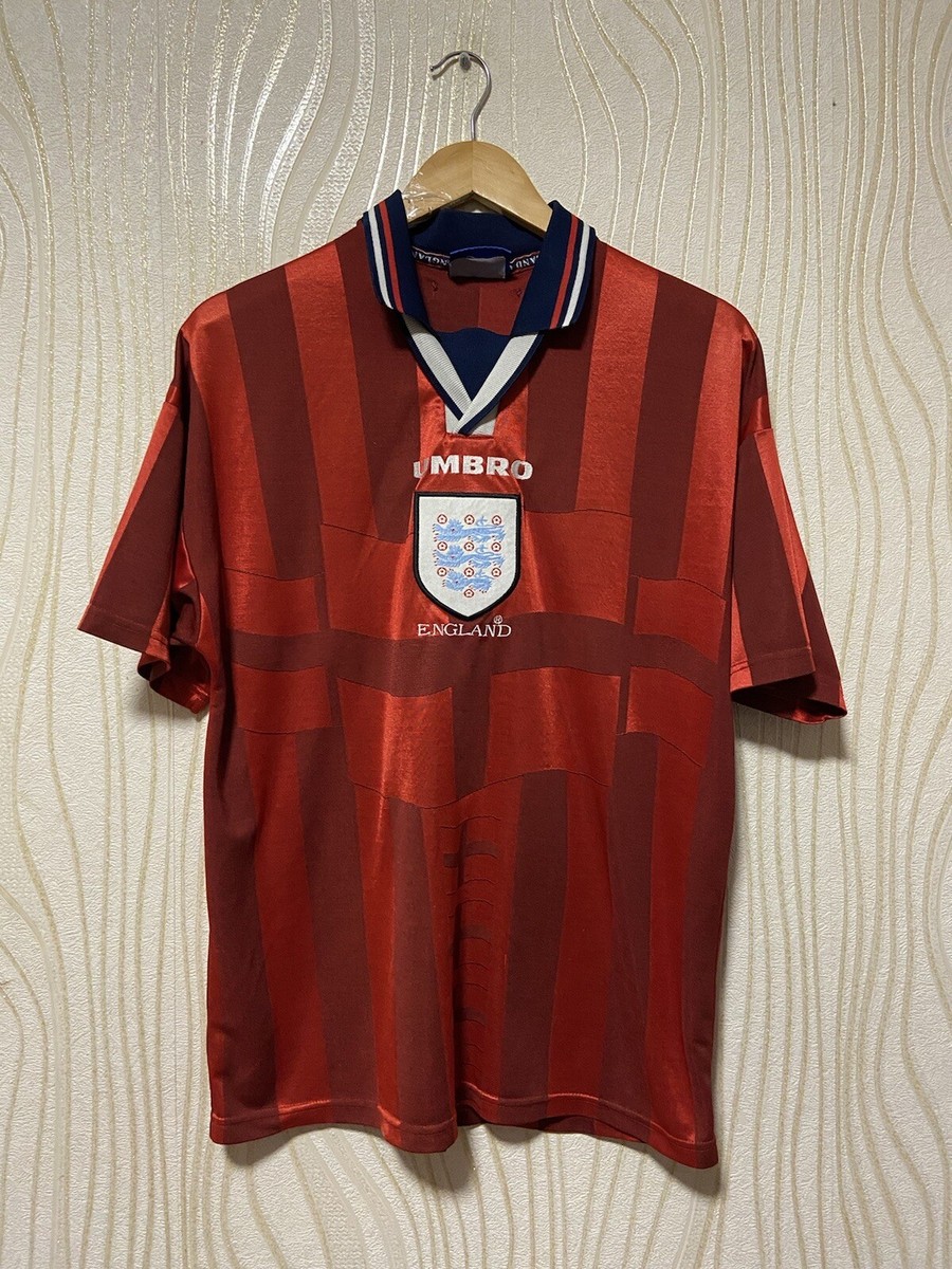 ENGLAND 1997 1998 AWAY FOOTBALL SHIRT SOCCER JERSEY UMBRO sz M RED