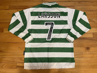 Celtic FC Football Umbro Vintage Henrik Larsson Home Hoops Jersey