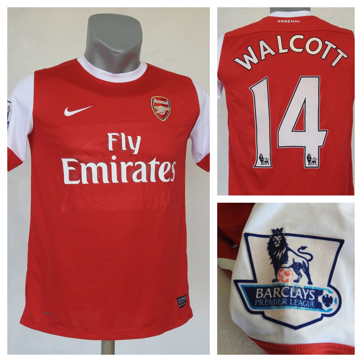 Arsenal 2010 - 2011 Home Jersey #14 Walcott Nike Red Shirt Size