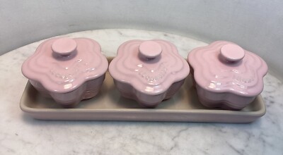 LE CREUSET Set Of 3 Stoneware Pink Petite Ramekin Fleur Collection