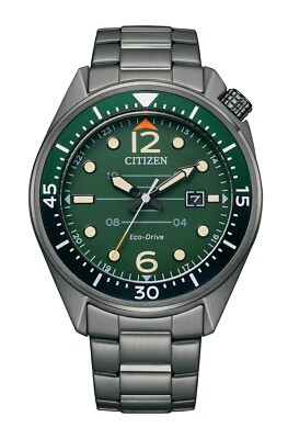 Citizen Men's Eco-Drive Gray Stainless Steel Green Date Watch 43