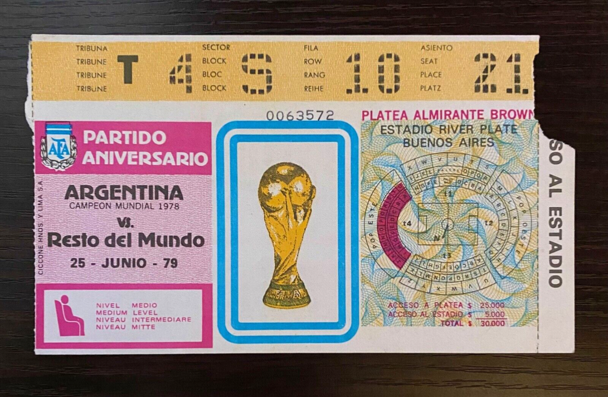 1979 Argentina vs Rest of the World XI Ticket Maradona 2nd Arg