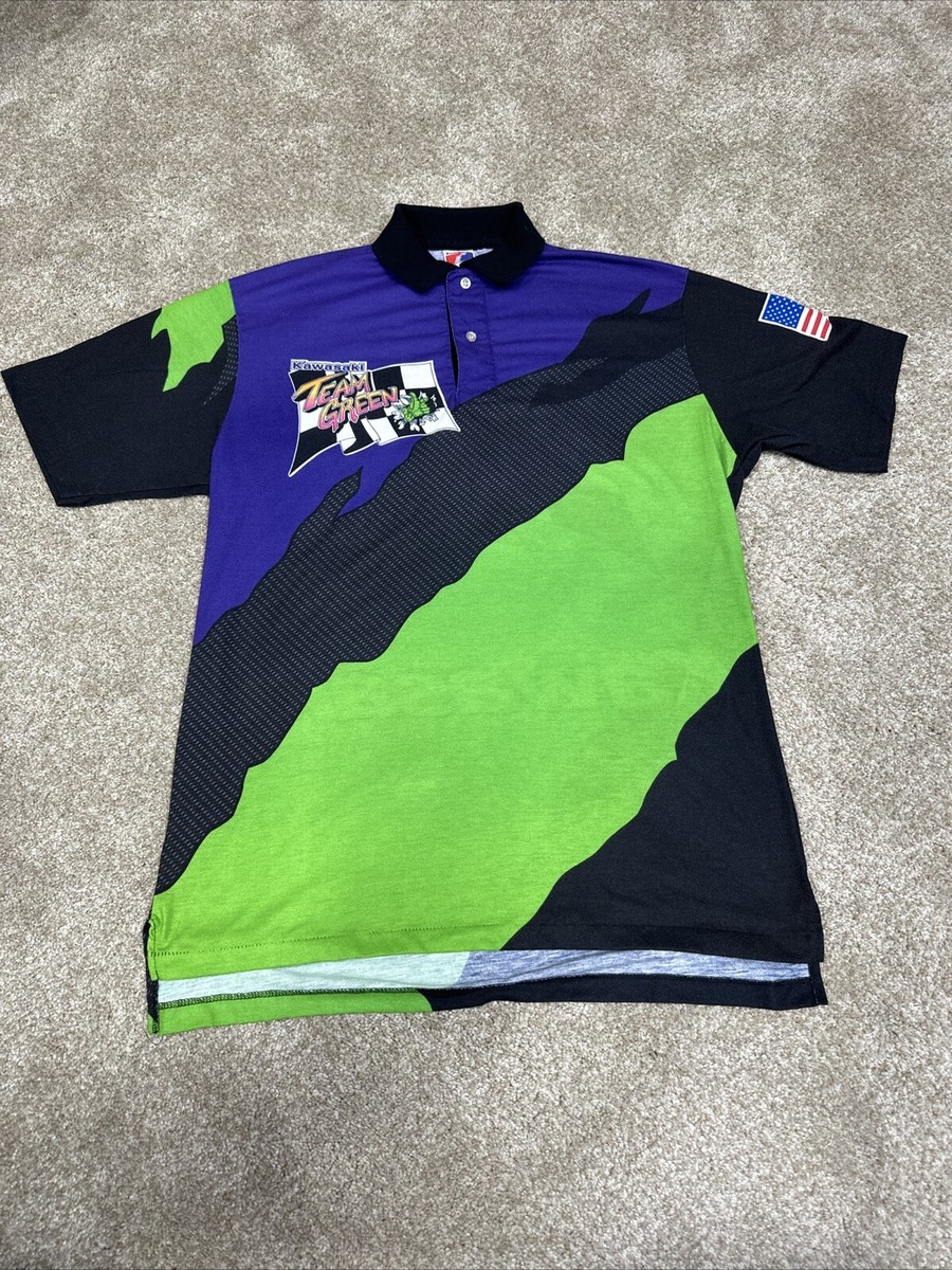 Early 90s vintage RARE Team Green Kawasaki Team T-shirt Tee Shirt