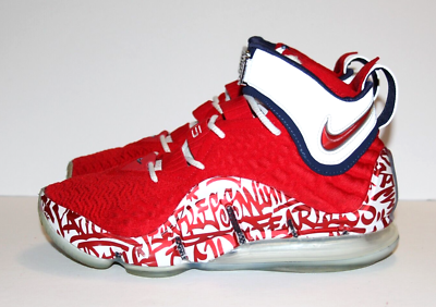 Men's Nike LeBron XVII 17 Red Graffiti Remix FP Basketball Shoes