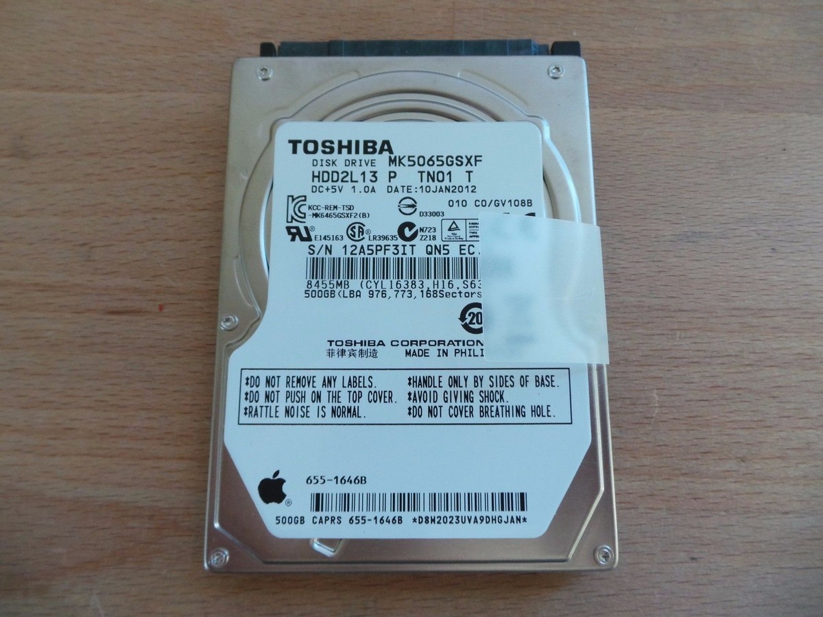 🚩 Toshiba MK5065GSXF Apple#655-1646B 500gb Sata Hard drive Tested