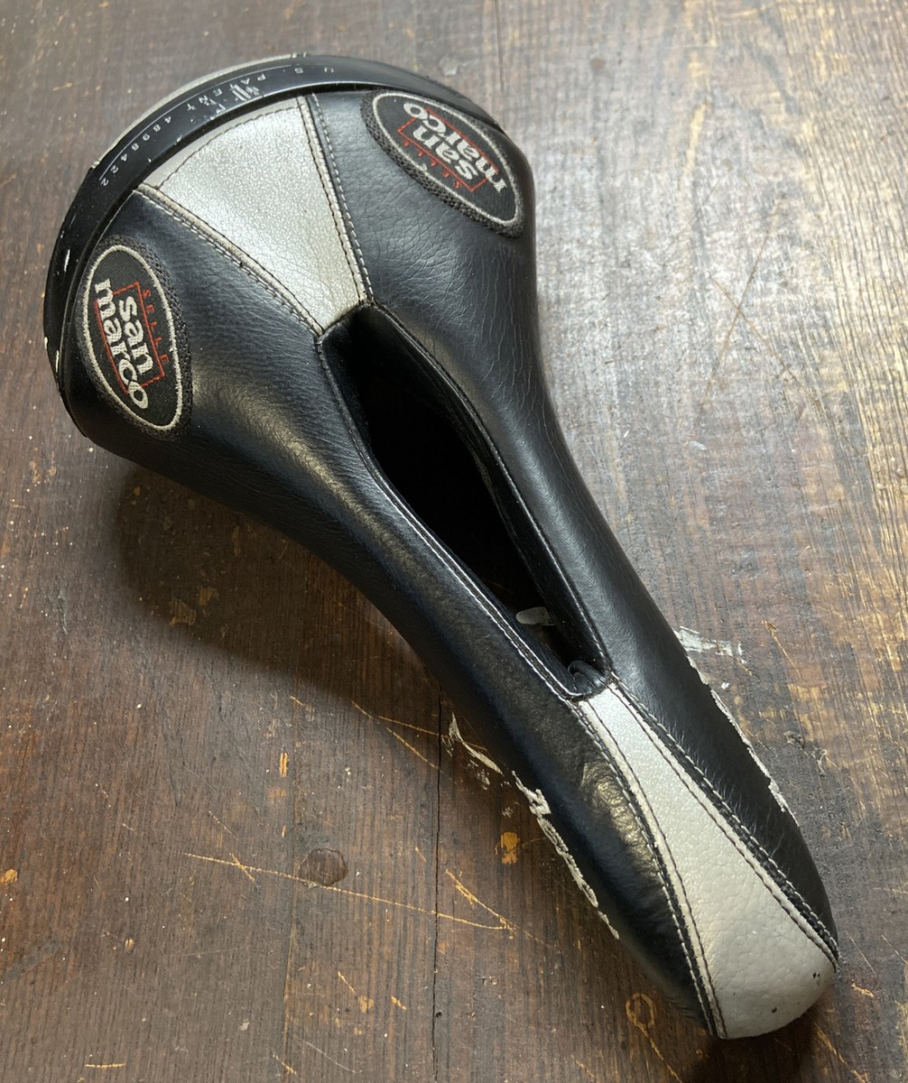 Vintage Selle San Marco Aero Embroidered Saddle w/ Cut out Black