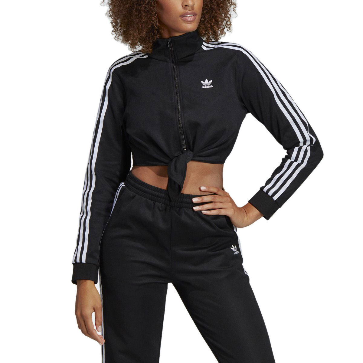 adidas Originals Women'S Knotted Tie Front Cropped Track Top Black