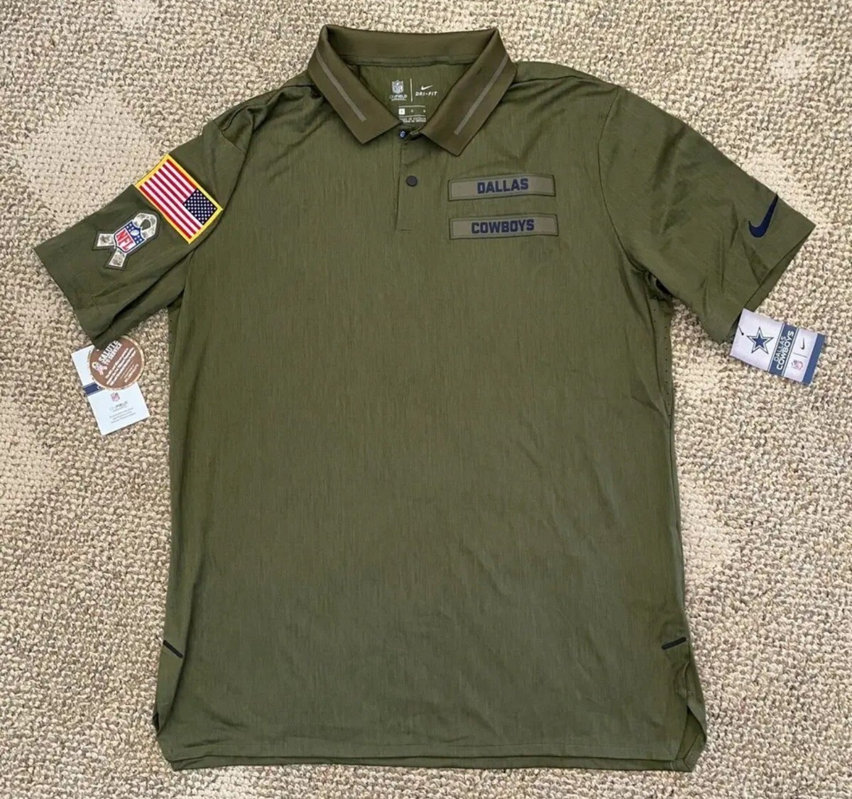 Nike Dallas Cowboys Polo Shirt Salute To Service Olive Green NFL