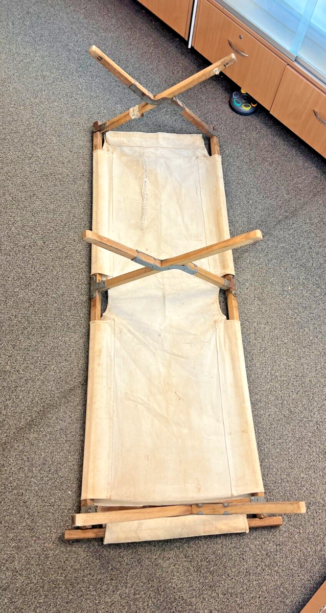 Vintage WW2 Era US Military Wooden Frame Folding Field Cot Bed | eBay