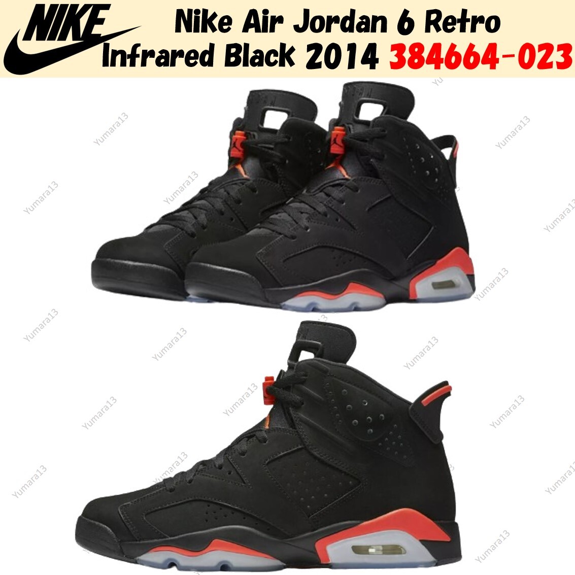 Nike Air Jordan 6 Retro Infrared Black 2014 384664-023 Men's Size