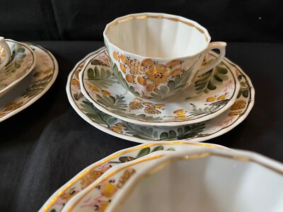 Antique set 4 cup saucer + cake Gardner Verbilki Russian Empire