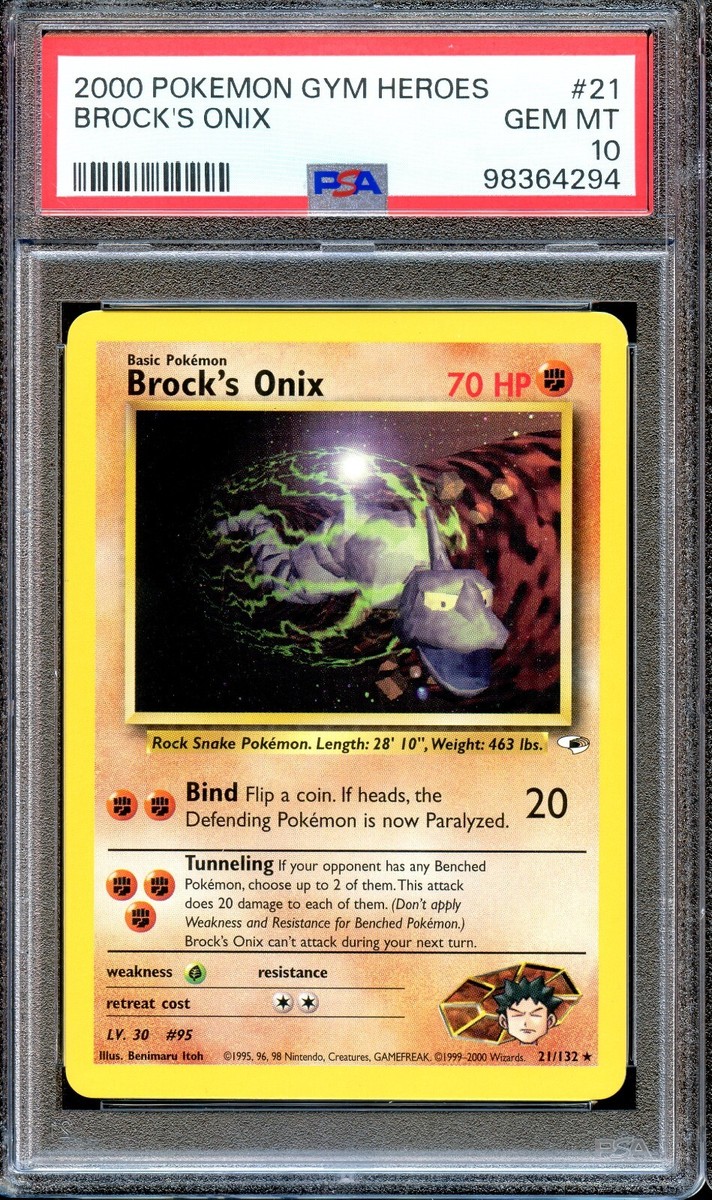 PSA 10 Brock's Onix Gym Heroes 21/132 Unlimited Pokemon Card GEM