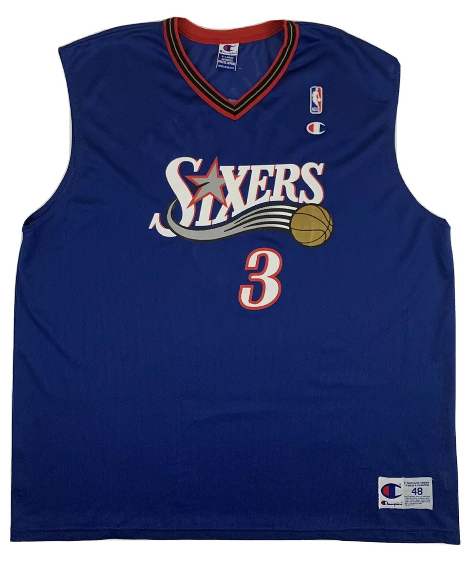 Champion Allen Iverson Philadelphia 76ers Sixers Blue Jersey Size