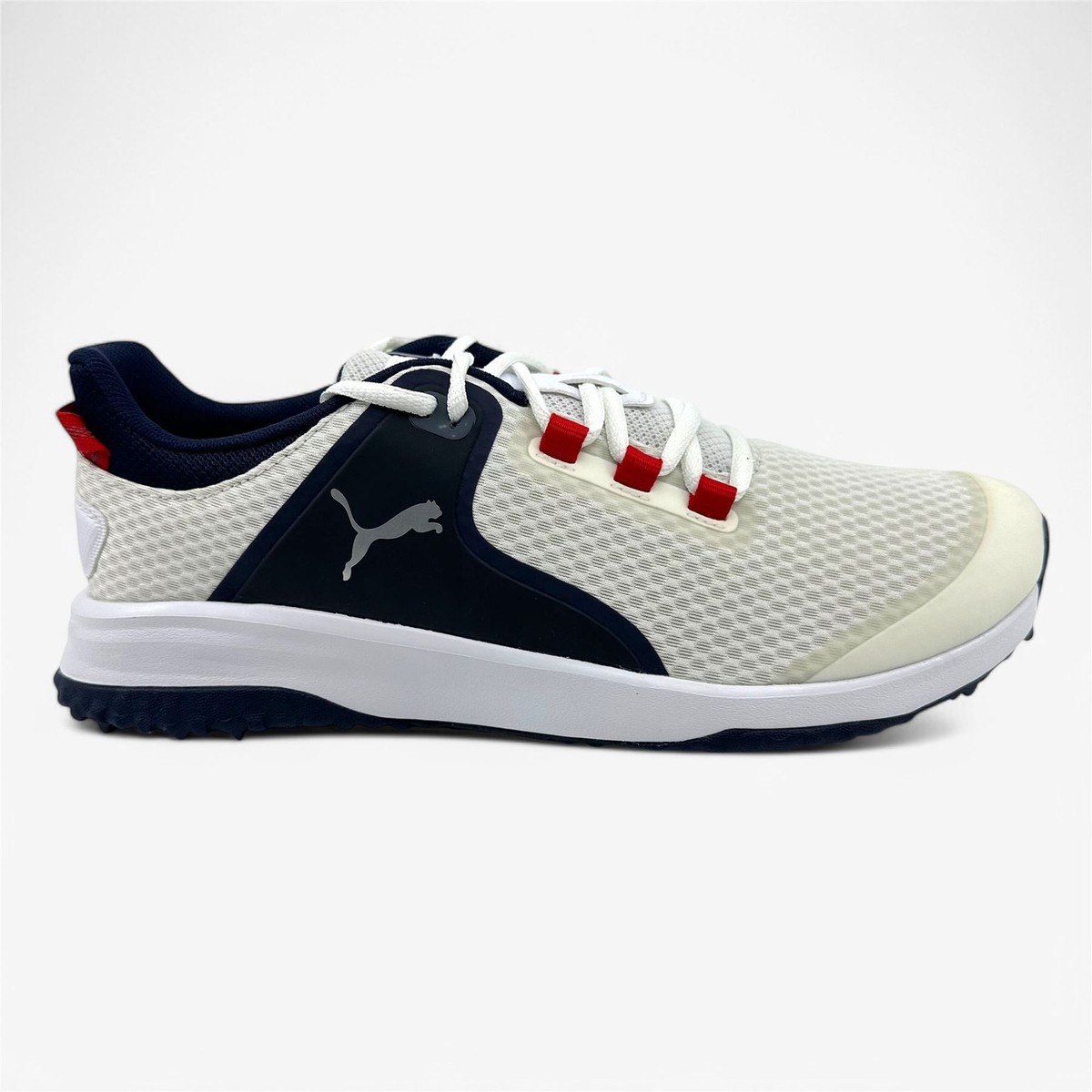 PUMA Fusion Grip White Silver Navy Mens Spikeless Golf Shoes | eBay