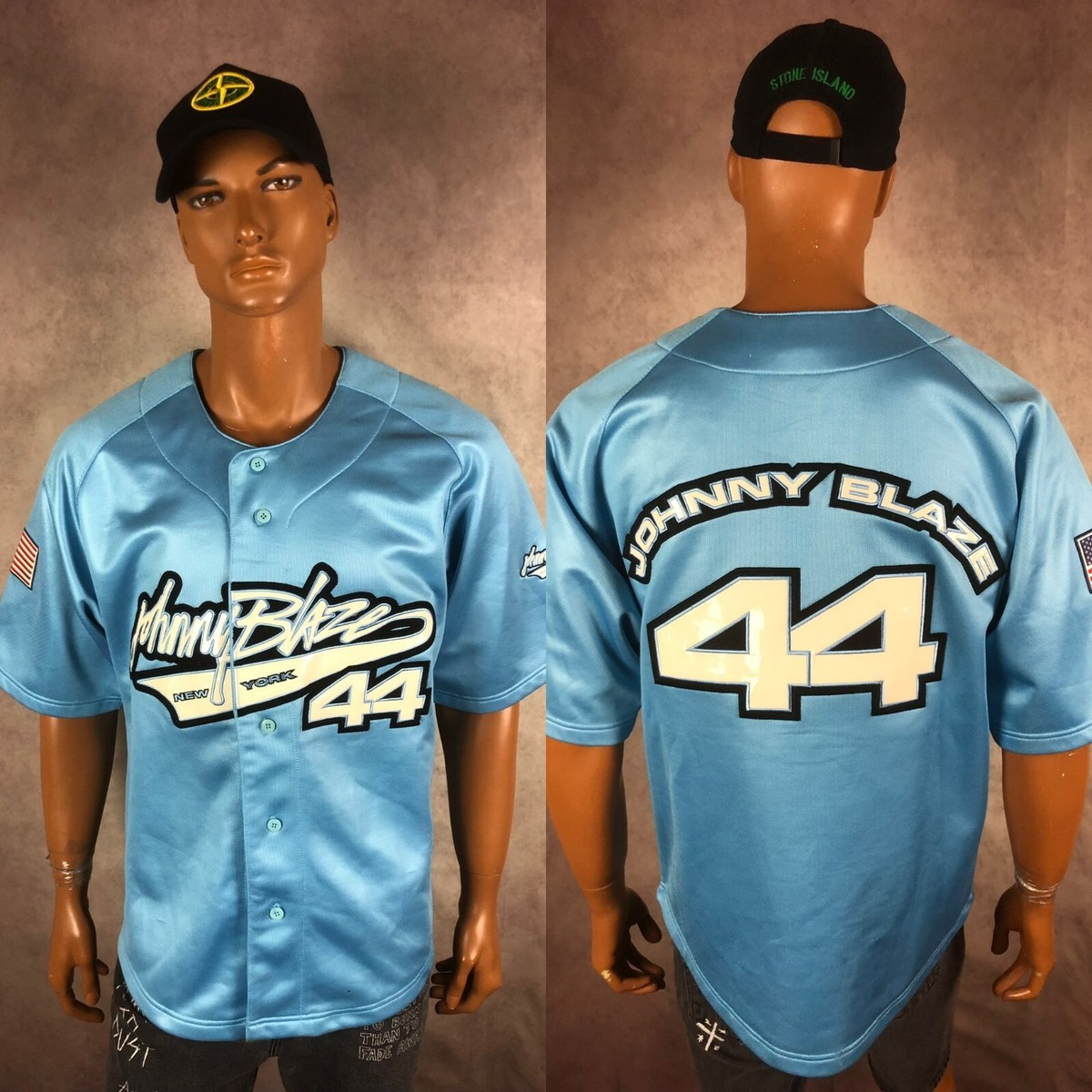 JOHNNY BLAZE 44 Rap Tee NY Vintage Blue Shirt Hip Hop Y2K Jersey