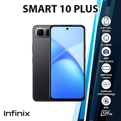 Infinix Smart 10 Plus Android Cell Phone (BLACK/8GB+128GB/Dual SIM