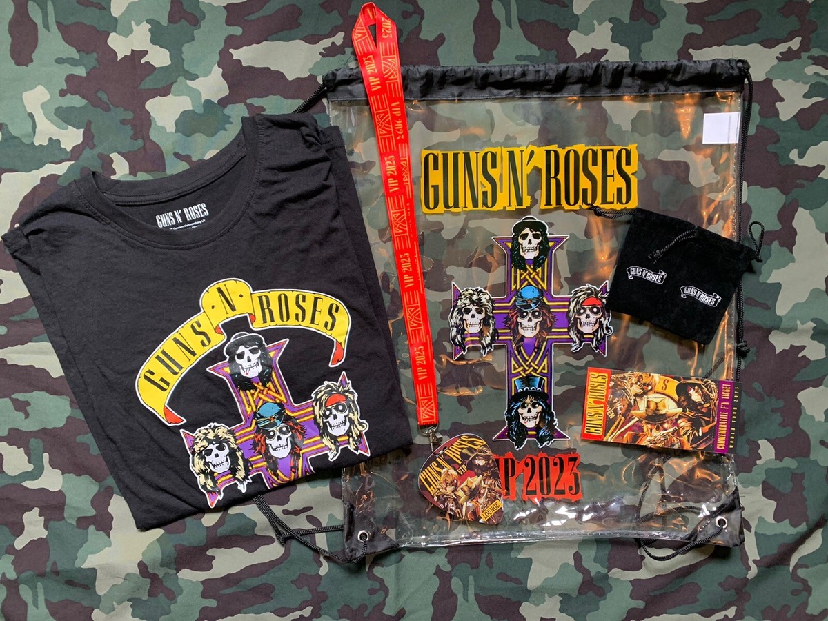 Guns N' Roses 2023 Tour VIP Merch Bag, T-Shirt, Lanyard, Ticket