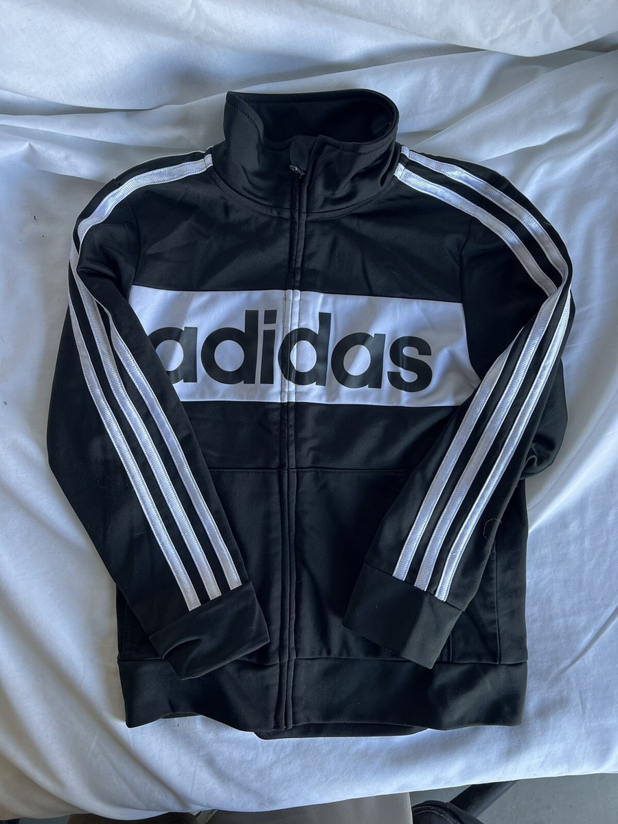 Adidas Jacket Youth Sz 6 Black White Mock Neck Full Zip Track