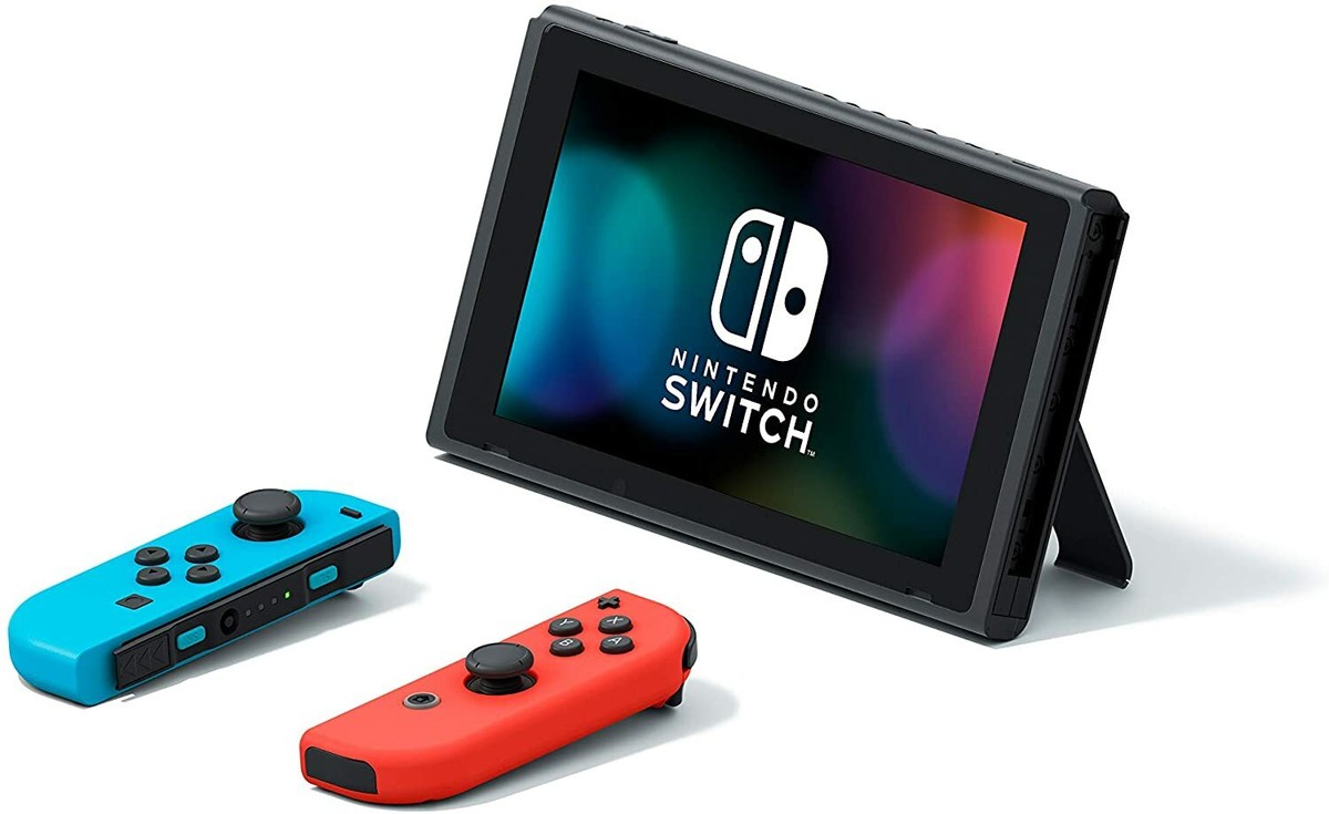 Nintendo Switch with Neon Blue and Red Joy‑Con Handheld Game