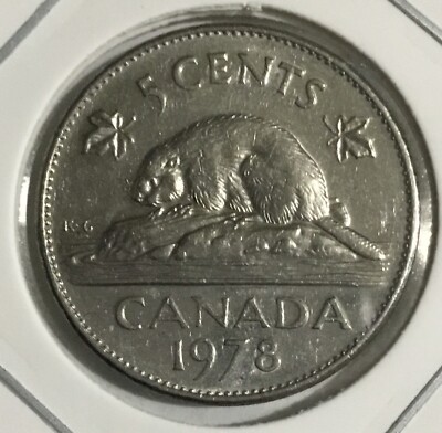 Canada 1978 Queen Elizabeth ￼5 Cents Nickel XF Bug face beaver