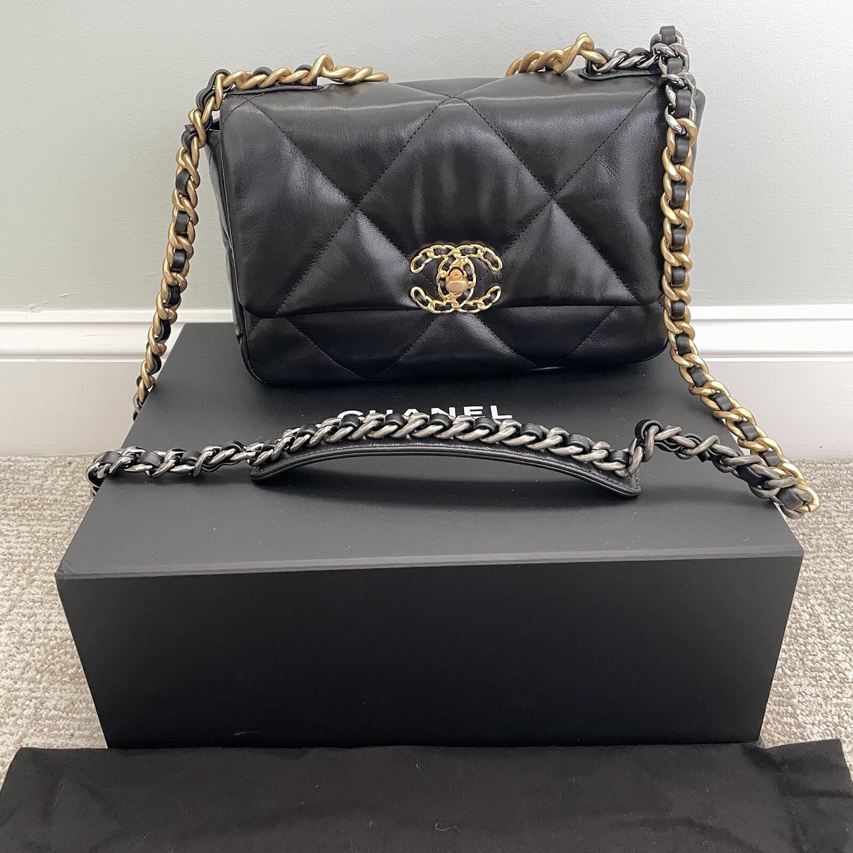 Chanel Small 19 20S Flap Bag Black Goatskin BRAND NEW PRISTINE | eBay