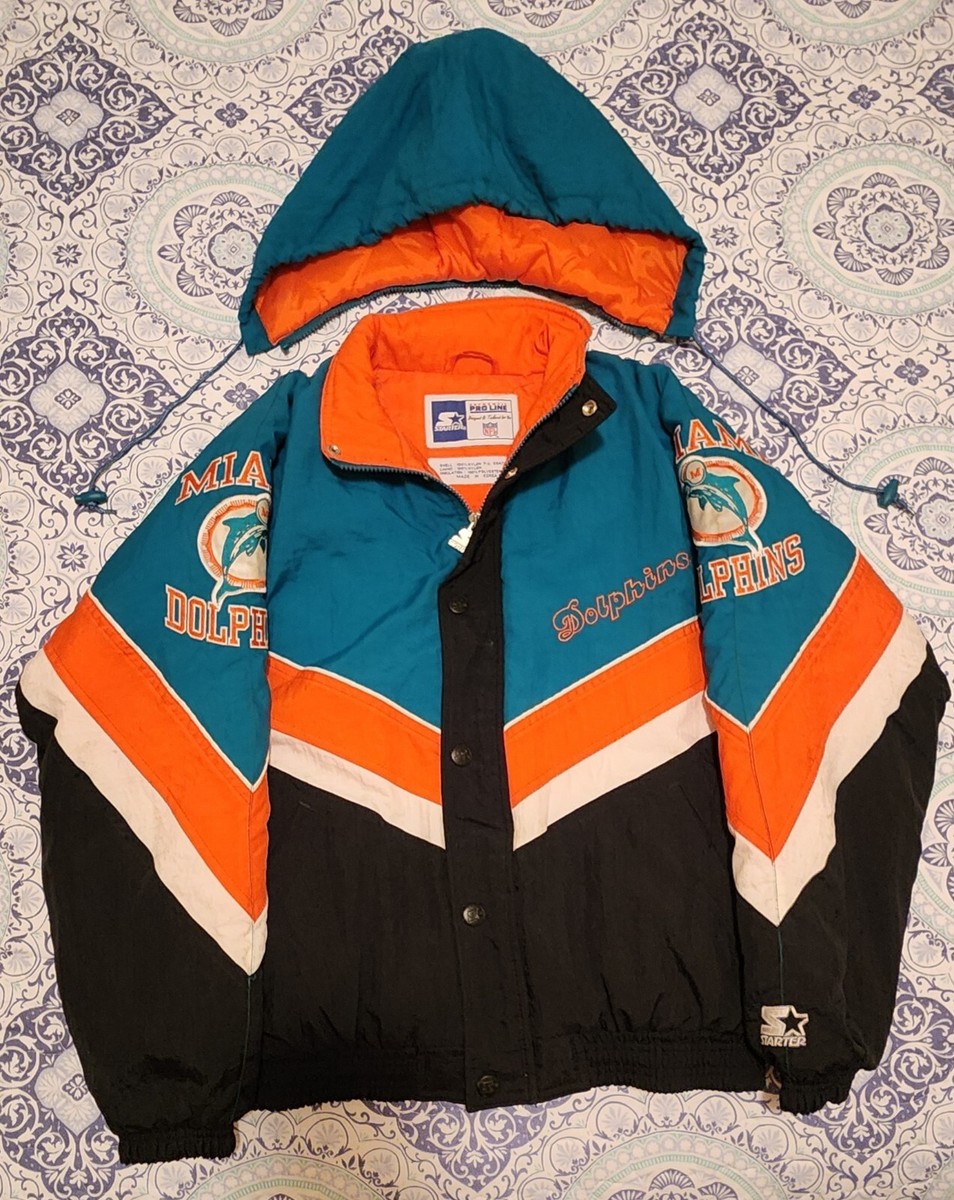 Vintage Starter Miami Dolphins Starter Jacket Youth Size L & Hood